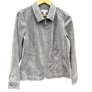 Christopher & Banks Women's SZ Medium Gray‎ Mini Cord Velour Light Jacket Fall